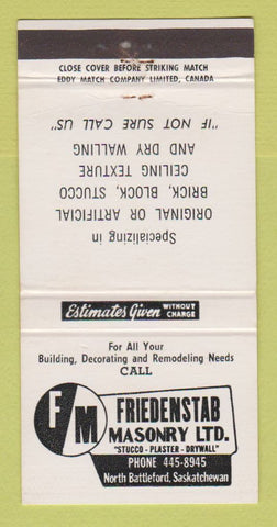 Matchbook Cover - Friendstab Masonry Drywall North Battleford SK 30 Strike