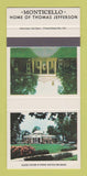 Matchbook Cover - Monticello Home of Thomas Jefferson SAMPLE 30 Strike