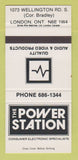 Matchbook Cover Power Station Electronics Audio Video London ON SAMPLE 30 Strike