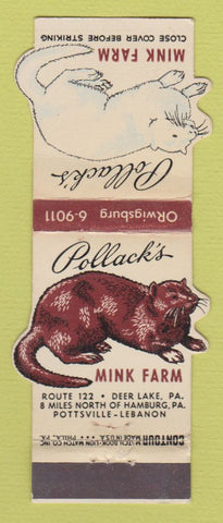 Matchbook Cover - Pollack's Mink Farm Deer Lake PA Contour WEAR