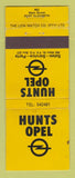Matchbook Cover - Hunts Opel Cars South Africa WEAR