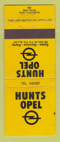 Matchbook Cover - Hunts Opel Cars South Africa WEAR