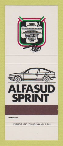 Matchbook Cover - Alfa Romeo Cars South Africa SAMPLE