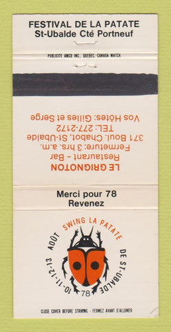 Matchbook Cover - Festival De La Patate St Ubalde QC Le Grignoton 30 Strike