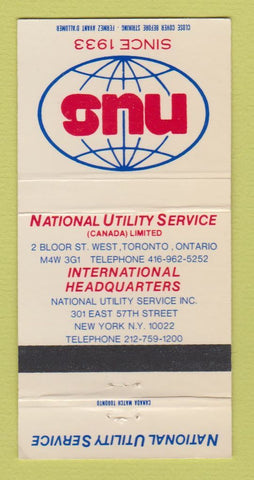 Matchbook Cover - National Utility Service New York City Toronto ON 30 Strike