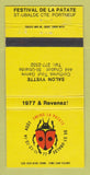 Matchbook Cover - Festival De LA Patate St Ubalde QC Salon Yvette 30 Strike
