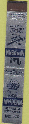 Matchbook Cover - Hotel WM Penn Seattle WA 10 Strike