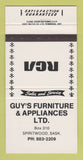 Matchbook Cover - RCA Guy's Furniture TV Spiritwood SK 30 Strike