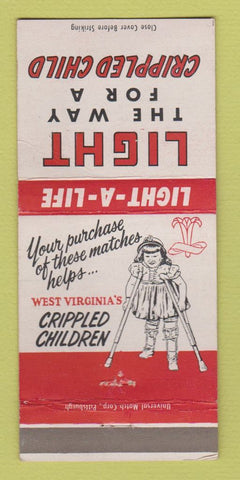 Matchbook Cover Light the Way for Crippled Child WV West Virginia WEAR 30 Strike