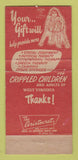 Matchbook Cover Light the Way for Crippled Child WV West Virginia WEAR 30 Strike
