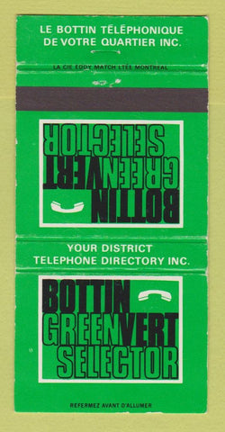Matchbook Cover - Bottin Greenvert Selector QC Telephone 30 Strike