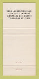 Matchbook Cover - LM Ericsson Telephone Equipment Montreal QC 30 Strike