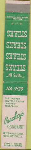 Matchbook Cover - Parchey's Restaurant Washington DC 10 Strike