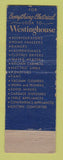 Matchbook Cover - Westinghouse Appliances WEAR
