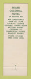 Matchbook Cover - Miami Colonial Hotel Miami FL