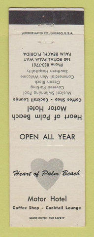 Matchbook Cover - Heart of Palm Beach Motor Hotel FL