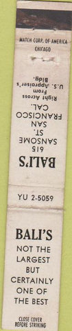 Matchbook Cover - Bali's San Francisco CA WEAR 10 Strike