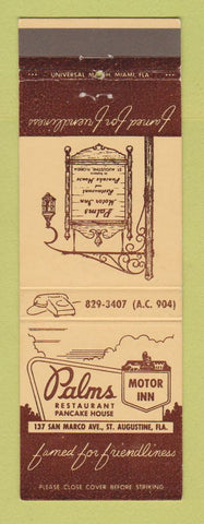 Matchbook Cover - Palms Restaurant Motor Inn ST Augustine FL