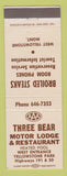 Matchbook Cover - Three Bear Motor Lodge West Yellowstone MT