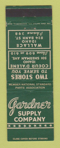 Matchbook Cover - Gardne rSUpply Coeur D'Alene ID Wallace