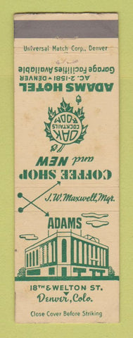 Matchbook Cover - Adams Hotel Denver Colorado WEAR