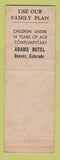 Matchbook Cover - Adams Hotel Denver Colorado WEAR