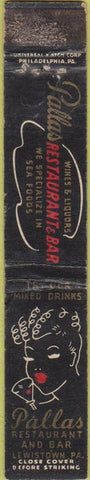 Matchbook Cover - Pallas Restaurant Lewiston PA girlie 10 Strike