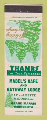Matchbook Cover - Mabel's Cafe Gateway Lodge Grand Marais MN Christmas