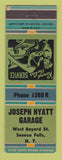 Matchbook Cover - Joseph Hyatt Garage Seneca Falls NY