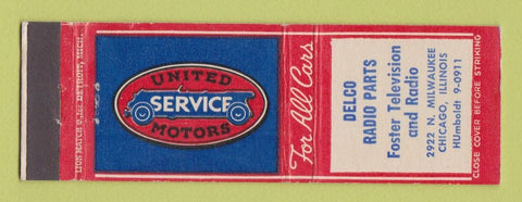 Matchbook Cover - United Service Motors Delco Radio Chicago IL