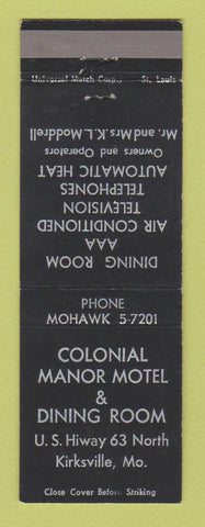 Matchbook Cover - Colonial Manor Motel Kirksville MO