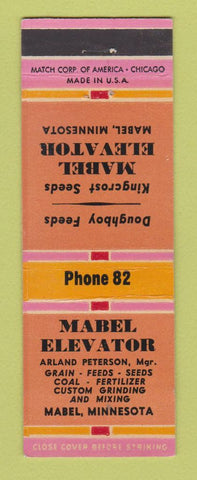 Matchbook Cover - Mabel Elevator Mabel MN grain feed seed