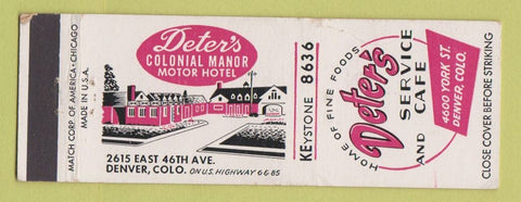Matchbook Cover - Deter's Service oil gas Cafe Denver Colorado motel WEAR