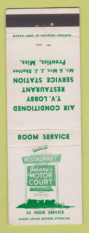 Matchbook Cover - Johnny's Motor Court Restaurant Prentiss MS