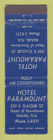 Matchbook Cover - Hotel Paramount Miami FL