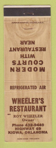 Matchbook Cover - Wheeler's Restaurant Kowa OK motel