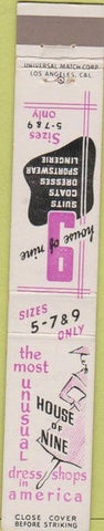 Matchbook Cover - House of Nine Dress Shops CHAIN girlie 10 Strike