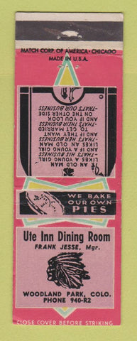 Matchbook Cover - Ute Inn Dining Room Woodland Park Colorado WEAR