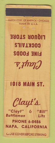 Matchbook Cover - Clayt's Restaurant Napa CA