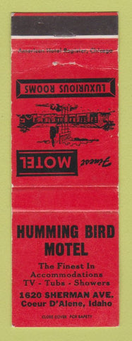Matchbook Cover - Humming Bird Hotel Coeur D'Alene ID WEAR