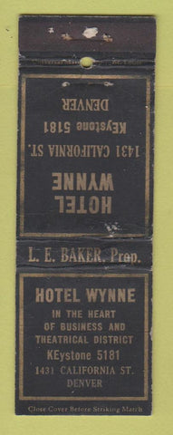 Matchbook Cover - Hotel Wynne Denver Colorado WORN