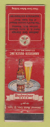 Matchbook Cover - Budweiser Beer Jackson Hole WY Cold Storage WORN