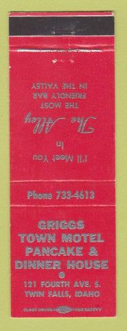 Matchbook Cover - Griggs Town Motel Pancake Restaurant Twin Falls ID