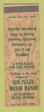 Matchbook Cover - Sun Plaza Motor Manor Silver Springs FL