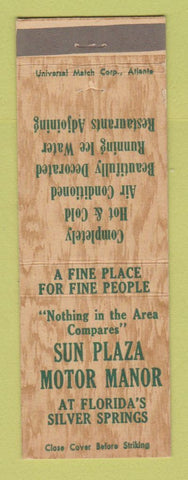 Matchbook Cover - Sun Plaza Motor Manor Silver Springs FL