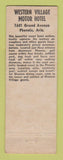 Matchbook Cover - Western Village Motor Hotel Phoenix AZ Cactus