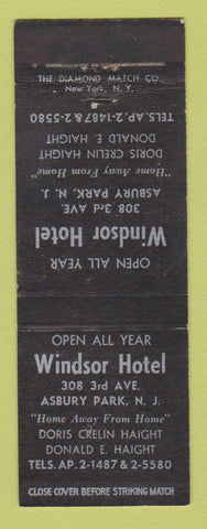 Matchbook Cover - Windsor Hotel Asbury Park NJ