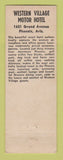Matchbook Cover - Western Village Motor Hotel Phoenix AZ