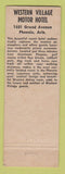 Matchbook Cover - Western VIllage Motor Hotel Phoenix AZ