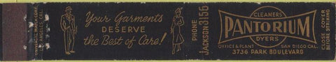 Matchbook Cover - Pantorium Cleaners San Diego CA girlie 10 Strike